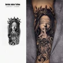 Northern Oracle: Blindfolded Goddess Temporary Tattoo - When The Gods Took Away Her Sight, They Granted Her The Power To See Through Fate. Made With Plant-Based Ingredients, Lasting Up To 15 Days. Perfect For Halloween - Black - View 2