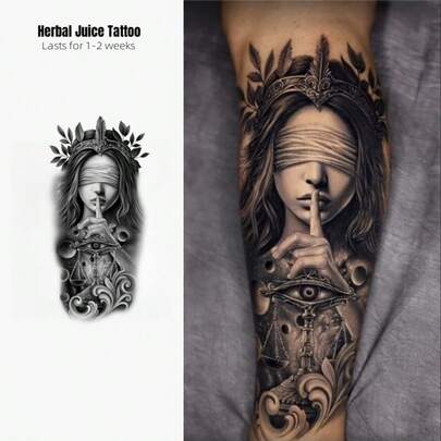 Northern Oracle: Tatuaje temporal de la diosa con los ojos vendados - Cuando los dioses le quitaron la vista, le otorgaron el poder de ver a través del destino. Hecho con ingredientes a base de plantas, dura hasta 15 días. Perfecto para Halloween