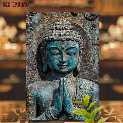 1件复古佛像壁饰 - 宁静冥想姿态，设计精美，蓝色调，适合家居、庭院、咖啡馆装饰 | 精神礼物之选，禅意家居装饰，完美房间装饰