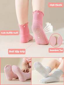 5 Pairs/1 Pair Anti-Slip Silicone Ruffle Trim Princess Baby Socks, Suitable For Daily Wear Of 0-5 Years Old Babies - Multicolor - View 3