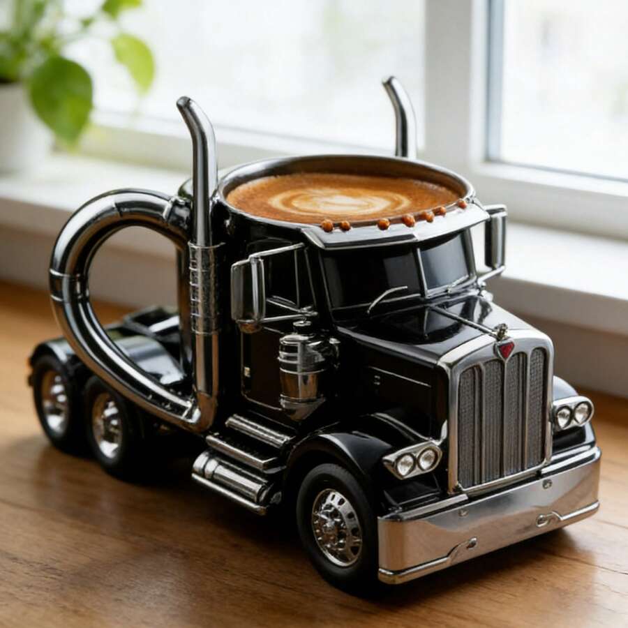 Novelty Semi Truck Shaped Coffee Mug, 18oz Stainless Steel Cup, Cool Trucker Gift For Men - 紅色 - 查看 1
