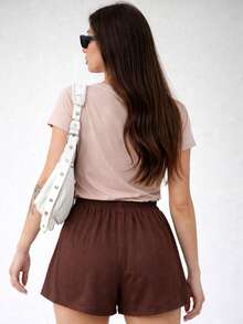 Fashion Printed Blouse And Loose Godet Shorts Set - Màu nâu  Mocha - Xem 3