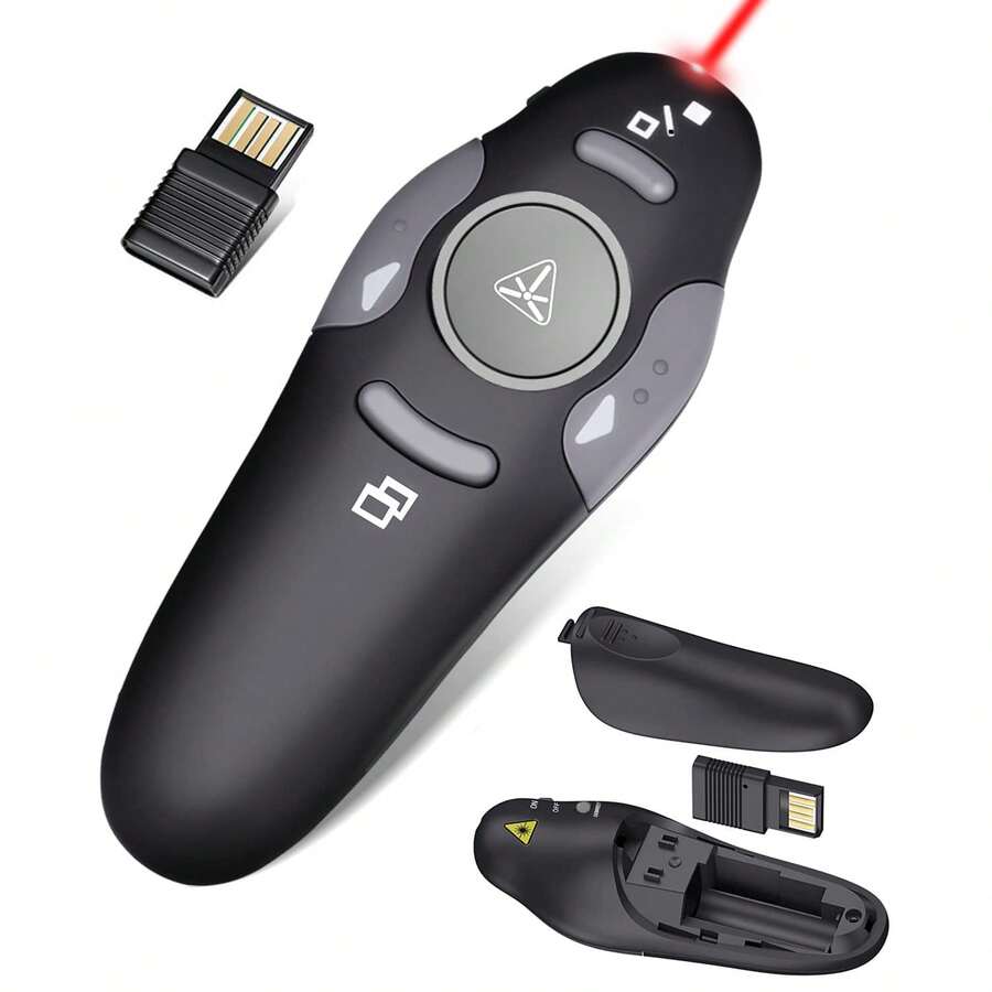 VELEC 适用于 PowerPoint 演示的无线遥控器，带 USB 接收器和激光笔，兼容 Windows/Linux 电脑/笔记本电脑，支持幻灯片/PPT/Keynote 等格式。