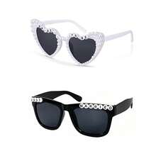 1/2pcs/Set Vintage Style Groom & Bride Heart Shaped Glasses Set - Suitable For Black & White Wedding Party, Bridal Shower Gifts, Couple Photo Props, Romantic Event Essentials - Multicolor - View 7
