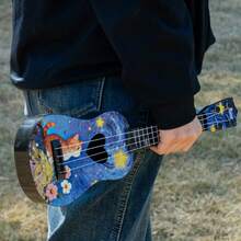 Cartoon Ukulele, Beginner Playable Musical Instrument Toy Guitar, Cartoon Starry Sky Cat, Heart, Lucky Clover Guitar, Beginner Practice Instrument, Family Gathering Music Toy, Animal Pattern Realistic Playable Guitar - Multicolor - View 6