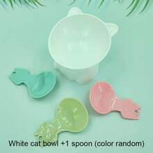 倾斜式猫碗，北欧卡通风格防颈伤防溢塑料宠物碗勺套装，宠物喂食饮水碗，附赠食物勺 - 100ml - 查看 8