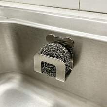 2pcs Stainless Steel Kitchen Sink Organizer Rack | Self-Adhesive Sponge Holder, Wall Mount Storage Hook, For Holding Dishcloth And Accessories, Modern Style, Multi-Function Hanger - View 5