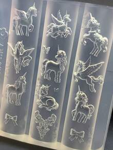 1pc Cute Nail Art Mold, Featuring Miniature Unicorn, Carousel, Bow, Bear, Rabbit, Frame, Wings Designs, Transparent Silicone Mold - Clear - View 8