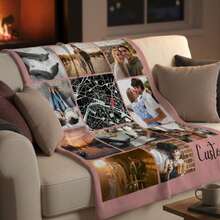 1pc Custom Blanket , Customization Blankets With Over 11 Images,Personalized Soft Cozy Blankets, Personalized Gift,Custom Gift Blanket For Birthday Washable - Multicolor - View 11