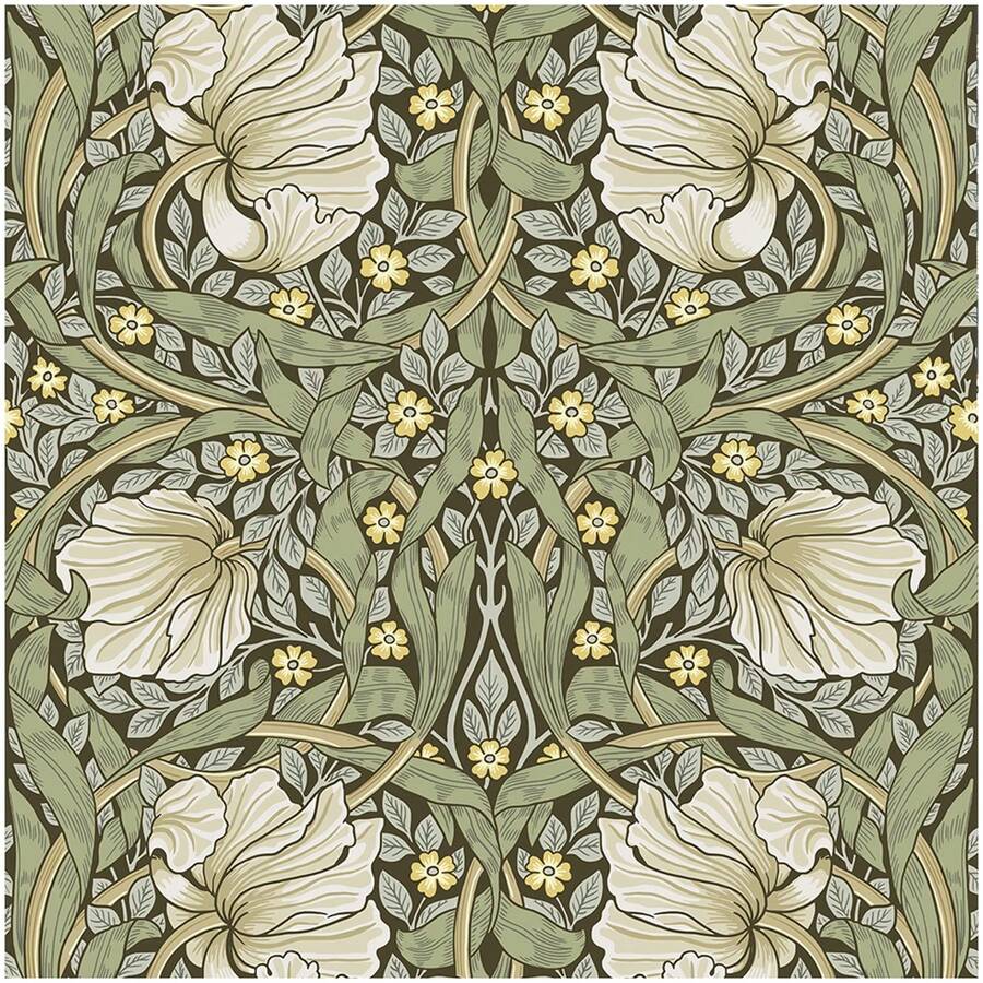 William Morris Style Retro Floral Pattern In Sage Green And Yellow, Suitable For Bedroom Accent Wall, Cabinets And Other Home Decor - C - View 1
