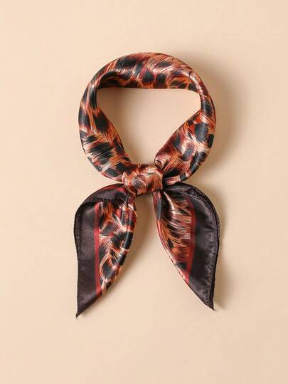 1条优雅复古豹纹丝质方巾，50厘米方形围巾，时尚百搭的男女通用配饰，适合装饰包包，春夏款