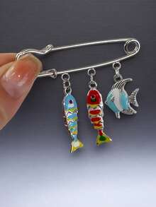 1pc Bohemian Elegant Personalized Ocean Creature Fish Brooch, Versatile For Women To Wear On Hats, Scarves, Shoes, Suitable For Vacation - Multicolor - View 3