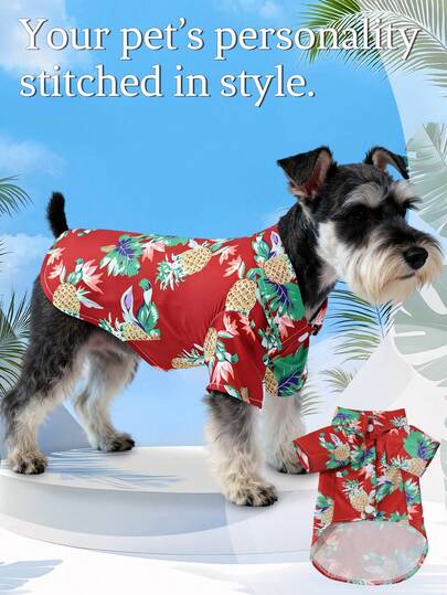 1 pieza Camisa de botones de cuello delgada para mascotas (gatos y perros) de estilo hawaiano para playa, resort, verano y otoño