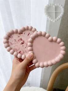 2个心形硅胶模具，带气泡边缘，3D珍珠边设计，石膏树脂DIY首饰托盘模具 - 心型泡泡模具 - 查看 1