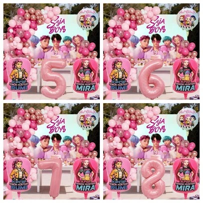 Juego de globos de arco de la serie rosa K-Pop, globos de papel de aluminio para la decoración de la fiesta de cumpleaños con tema de chica genial, globos de aluminio de gran tamaño con número de chica musical, suministros y regalos para fiestas de cumpleaños infantiles