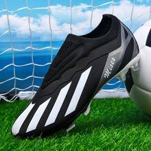 1 Pair Men's Soccer Cleats, Low-Top Outdoor Team Sports Shoes, Adult & Youth Sizes, AG Long Studs For FG Soft Ground & Natural Grass, Lace-Up Leather Football/Soccer Shoes - Black - View 5