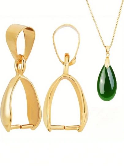 18K Golden Set Of 10 Pendant/Set Of 5 Pendant Pinch Clip Bails, Clasps, And Hooks For Crafting Your Own Necklace Jewelry