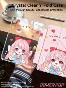 可爱女孩图案平板电脑保护套，兼容 iPad Air 11 英寸 M3 2025 / M2 2024、Air 第五代 2022、(A16) 11 英寸第十一代 2025，兼容三星 Galaxy Tab、Kindle Paperwhite 第十二代 2024，透明背壳，时尚图案保护套，自动睡眠/唤醒功能，气囊保护，适合作为儿童礼物 - 彩色 - 查看 3