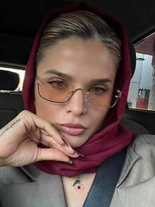 一副男女通用复古时尚字母半框方眼镜，适合旅行、度假、驾驶 - 彩色 - 查看 7