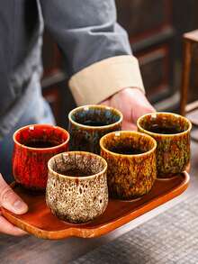 1个热销裂纹釉陶瓷拿铁咖啡杯，小号150毫升水杯，创意个人浓缩咖啡杯，冲洗杯，毕业/家庭聚会杯，情侣杯，中式茶具套装 - 彩色 - 查看 2