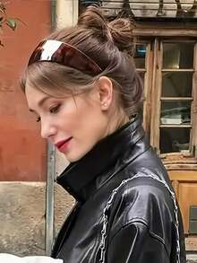 1条法式经典时尚宽版醋酸纤维玳瑁纹发箍，防滑齿设计，光泽厚实，不伤发，女士发饰发带发箍 - 彩色 - 查看 2