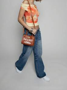 Tote&Carry Women's Y2K Baddie Sassy Letter Print Mini Tote Bag, Vibrant Caramel PU Leather Crossbody Top Handle Purse, This Is Not A Birkin Ironic Luxury Parody Statement Handbag For Spring Festival Concert Party - 摩卡棕 - 查看 8