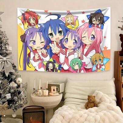 A Cute Cartoon Tapestry - 100% Polyester, Brightly Colored Cartoon Wall Hanging, Suitable For Bedroom, Dorm, Home And Office Decoration, Party Backdrop, Outdoor Decoration.