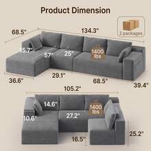 Asofer Oversized Modular Sectional Sofa, L Shaped Convertible Sectional Sofa With Chaise, Modern Couches For Living Room Apartment Office, No Assembly, Grey - Grey - View 4