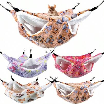 Bộ 3 chiếc võng hai lớp nhiều màu sắc dành cho thú cưng nhỏ - Với họa tiết dấu chân đáng yêu, tổ cách nhiệt treo, thiết kế võng thú vị, đồ dùng cho thú cưng nhỏ, ấm áp, mềm mại, thoải mái và có thể giặt máy, thích hợp sử dụng vào mùa đông, phù hợp cho chuột lang, chuột hamster, sóc, thỏ và các thú cưng nhỏ khác.