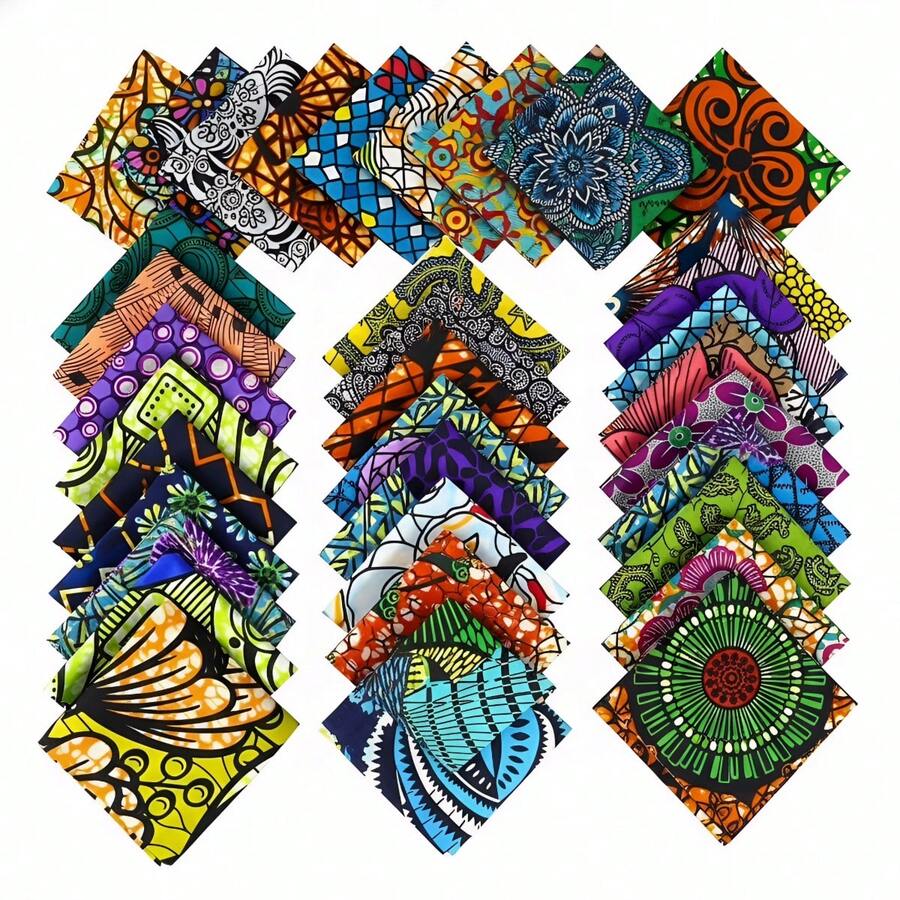 100pcs African Fabric Squares, Polyester Pre-Cut Patchwork Bundle, Multicolor Patterns, Handwash Craft Quilting Fabric, Suitable For DIY Sewing And Handmade Accessories - Mixed Colors - View 1