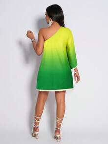 AIJ Amarilo 女士热带雨林印花流苏下摆休闲连衣裙，适合日常通勤和度假，春夏新款印花连衣裙，优雅时尚 - 黃綠色 - 查看 2