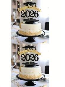 1pc 2026 Graduation Cap And Diploma Cake Topper, Available In Black, Gold And Pink, Suitable For 2026 Graduation Ceremony Theme Party Cake Decoration - Black Gold - View 12