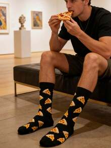 1双男士新款披萨印花中筒袜，秋季 - 彩色 - 查看 4