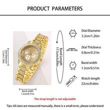 6件套优雅百搭金色水钻首饰套装，包含手链、项链、戒指、耳环，时尚闪亮设计，外观优雅，是送给女性的理想礼物。 - 金色 - 查看 5