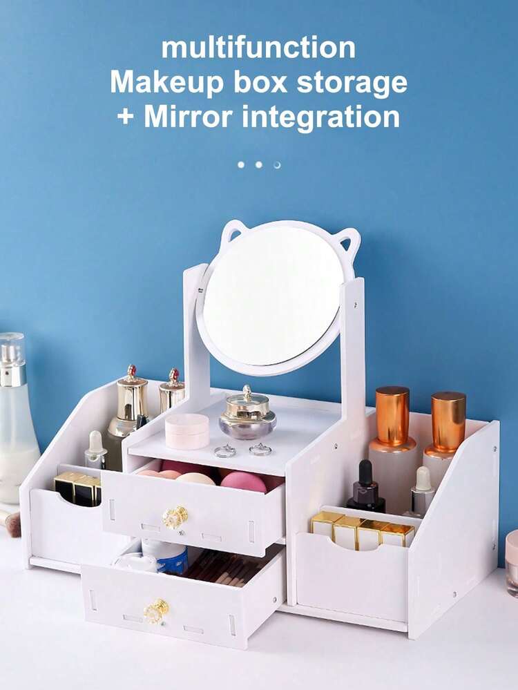 1个网红化妆品收纳盒，带镜子，桌面抽屉式护肤品整理架，防水桌面化妆品收纳盒，带镜子和抽屉，防水WPC材质，梳妆台护肤品置物架，大容量化妆品收纳盒，带镜子和抽屉，桌面护肤品整理盒 - 彩色 - 查看 8