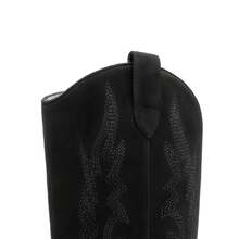 Knee High Boots Women, Pull On Zipper Chunky Heel Pointed Toe Embroidered Western Cowgirl Cowboy Boots - 黑色絨面革 - 查看 7