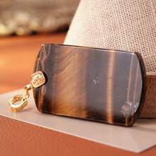 天然虎眼石，吉祥结吊坠，方形，手工DIY饰品配件 - 棕色 - 查看 8