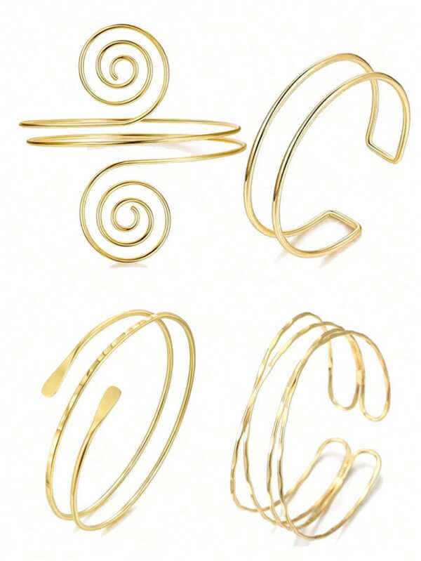 4pcs/Set Minimalist Metal Arm Cuff Bracelet, Adjustable Armlet, Suitable For Daily Wear, Street Style And Vacation