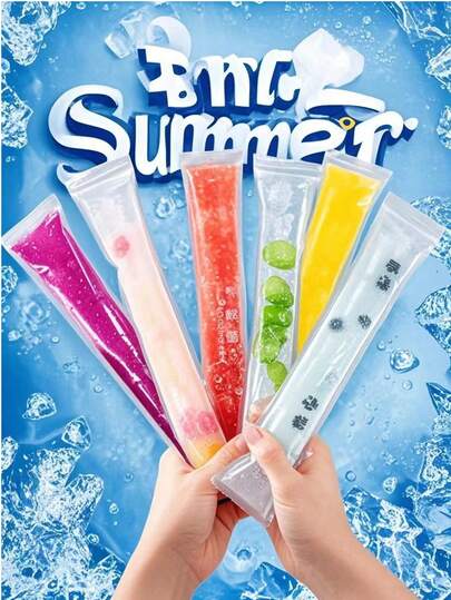 100pcs Ice Pop Bags, Popsicle Mold Bags, Resealable Plastic Freezer Tubes With Funnel, For Ice Pops, Yogurt Tubes, Juice, Fruit Smoothie DIY Snacks