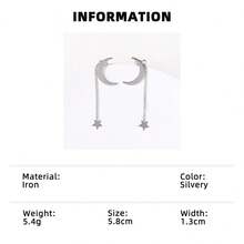 1 Pair Elegant Star & Moon Design Earrings, Minimalist Chic Lightweight Tassel Front & Back Earrings, Versatile Daily Wear - Earrings - View 6
