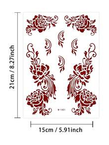 2 Tờ Hình Xăm Henna Tạm Thời Màu Đỏ Son, Hình Xăm Henna Chống Nước Lâu Lưu, Họa Tiết Hoa Hồng Dây Leo & Hoa Lá, Dành Cho Phụ Nữ Và Bé Gái, Hình Xăm Giả, Nghệ Thuật Henna Trên Cơ Thể, Hình Xăm Henna - màu đen - Xem 6