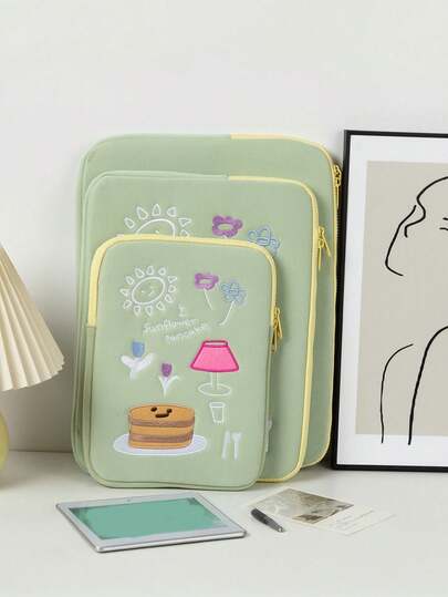 1 Bolso para laptop bordado con flores en verde, adecuado para tablets de 11 pulgadas/13 pulgadas/15 pulgadas, funda protectora para laptop. Funda para laptop, bolso para laptop para mujeres, funda para laptop, cubierta para laptop, artículo de viaje portátil