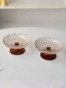 1个棕色带底座小茶碟、小吃碟、水果碟、水晶玻璃创意甜点杯、杯子、甜点杯、冰淇淋杯 - 彩色 - 查看 5