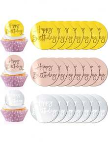 10pcs Happy Birthday Acrylic Cake Toppers, Round Mirror Cake Decorations, Suitable For Birthday Party DIY Cake Decor (Gold + Pink + Silver) - Multicolor - View 7