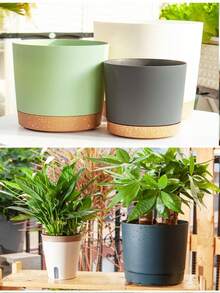 4 chậu nhựa tròn thẳng dùng trồng hoa Anthurium, cây cảnh ban công, cây trầu bà, cây kim tiền kèm khay. - bộ 4 món - Xem 10