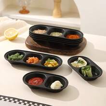 2个黑色分隔调味碗，塑料材质，椭圆形开胃菜托盘，可重复使用，可用洗碗机清洗，适用于盛放酱油、调味料、小吃、派对、厨房、寿司、甜点、烧烤等。 - 彩色 - 查看 7