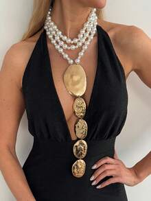 1pc Bohemian Style Faux Pearl Beaded Multi-Layer Geometric Exaggerated Asymmetric Large Water Drop Patchwork Long Y-Shape Tassel Necklace, Luxurious & Elegant, Suitable For Wedding, Banquet, Vacation, Party, Casual, Street Style, Women, Couples, Holiday, Birthday, Versatile Necklace Gift - Necklace - View 10