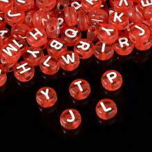 100/300/500 Pcs 4x7mm Round Acrylic Red Letter Beads AZ Mixed Loose Beads DIY Bracelet, Necklace, Keychain - Dark Red - View 1