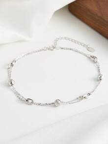 ORSA JEWELS 1 Piece 925 Pure Silver 14k Gold Geometric Style Chain Anklet Simple Jewelry Ankle Acceossory For Women Summer Beach And Wedding Party Banquet Gift - SA106 - View 4
