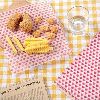 10/50pcs Heart-Shaped Pattern Baking Paper, Oil Resistant Packaging Paper, Oil Resistant Baking Paper, 9.8x8.5 "Sandwich Packaging Paper, Oil Resistant, Waterproof And Non Stick Paper, Suitable For Barbecue, Picnic, Holiday Parties, Festivals And Outdoor - Food Safety, Packaging Paper Suitable For Cooked Food Restaurants, Bakeries, Picnics, Barbecues And Offices, Air Fryer Liners, Air Fryers, Holiday Gifts And Essential Items For Campus Seasons